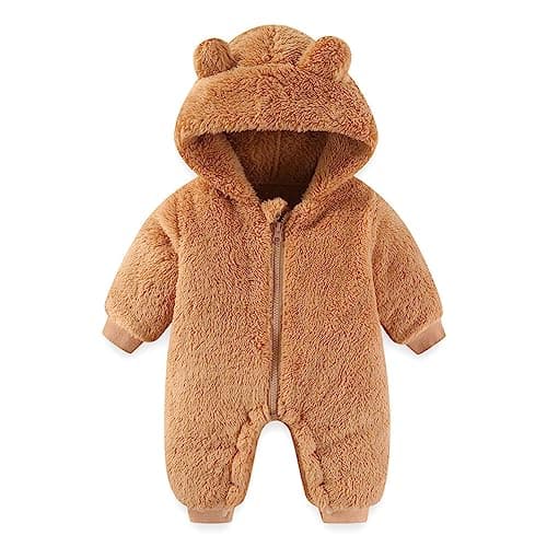 AiWMGL Newborn Baby Bear Outfit Suit 3-6 Months Girls Boys Fleece Jumpsuit Romper Hooded Winter Snowsuit Clothes