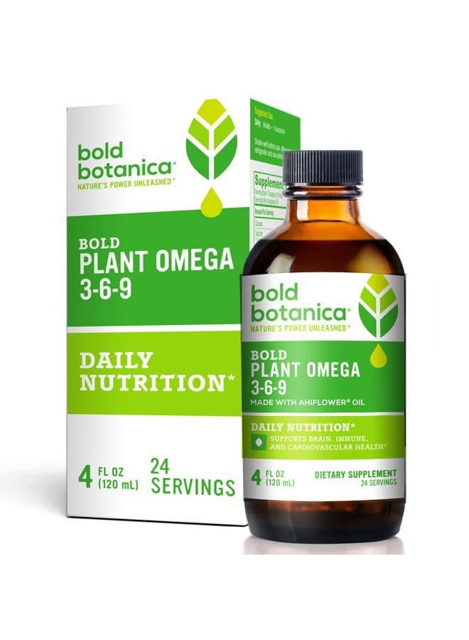 Plant Omega 3-6-9, with Ahiflower Oil, Vegan Omega 3, Complete Plant-Based Omegas for Brain & Immune Health, Better Than Flax, Fish Free, Great Taste, Sugar-Free, Non-GMO, Liquid- 4 oz