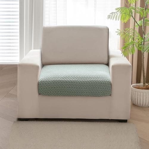 HOKIPO Stretchable Thick Jacquard Textured Seat Couch Cushion Cover, 1 Seater, Green (AR-5344-GRN)