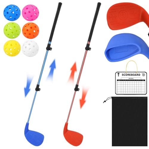 Golf Club Adjustable Length with Oversize Head for Backyard Golf Game Yard Golf Games Club for Toddlers Junior Adults Family Plastic Golf Club for Hit Plastic Foam Golf Balls in Grass Parks Yards