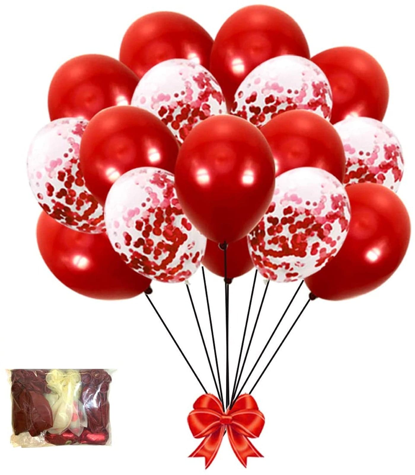LAZYBEEE Red Balloons +Red Confetti Balloons 12 inch Premium Latex Balloons & Ribbon - Red Party Decorations Supplies Valentines Day Balloon(Red)