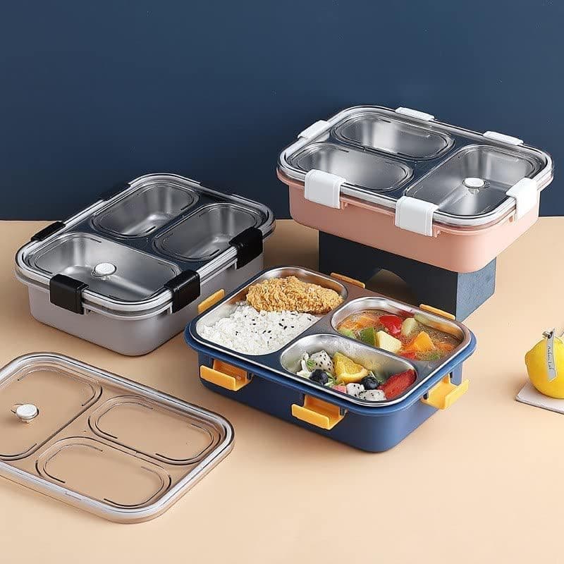 Primwand 3 Compartment Stainless Steel Insulated Lunch Boxes for Office Men tifin Books for Women Leak Proof Snack Lunch Box for Boy Girl