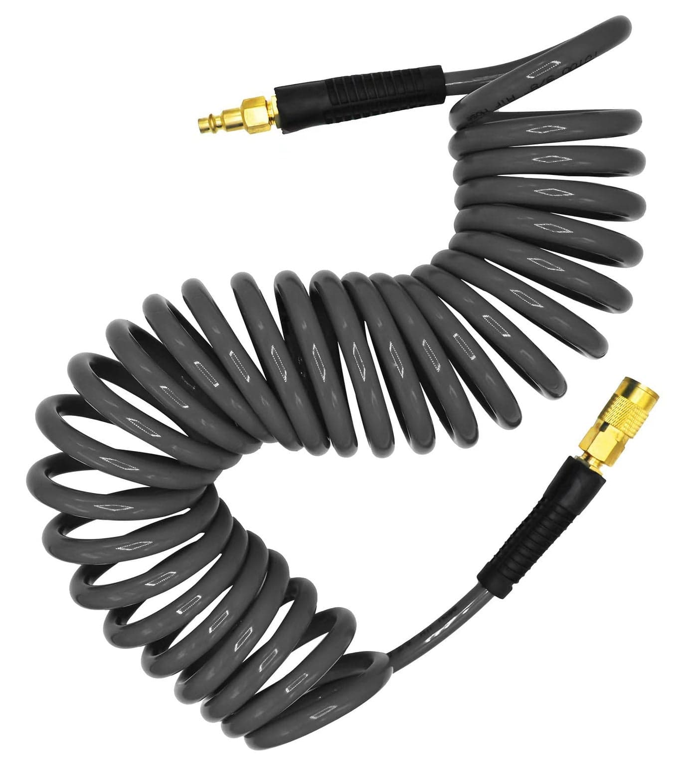 YOTOO Polyurethane Recoil Air Hose 3/8" Inner Diameter by 25' Long with Bend Restrictor, Repairable 1/4" Industrial Quick Coupler and Plug, Gray