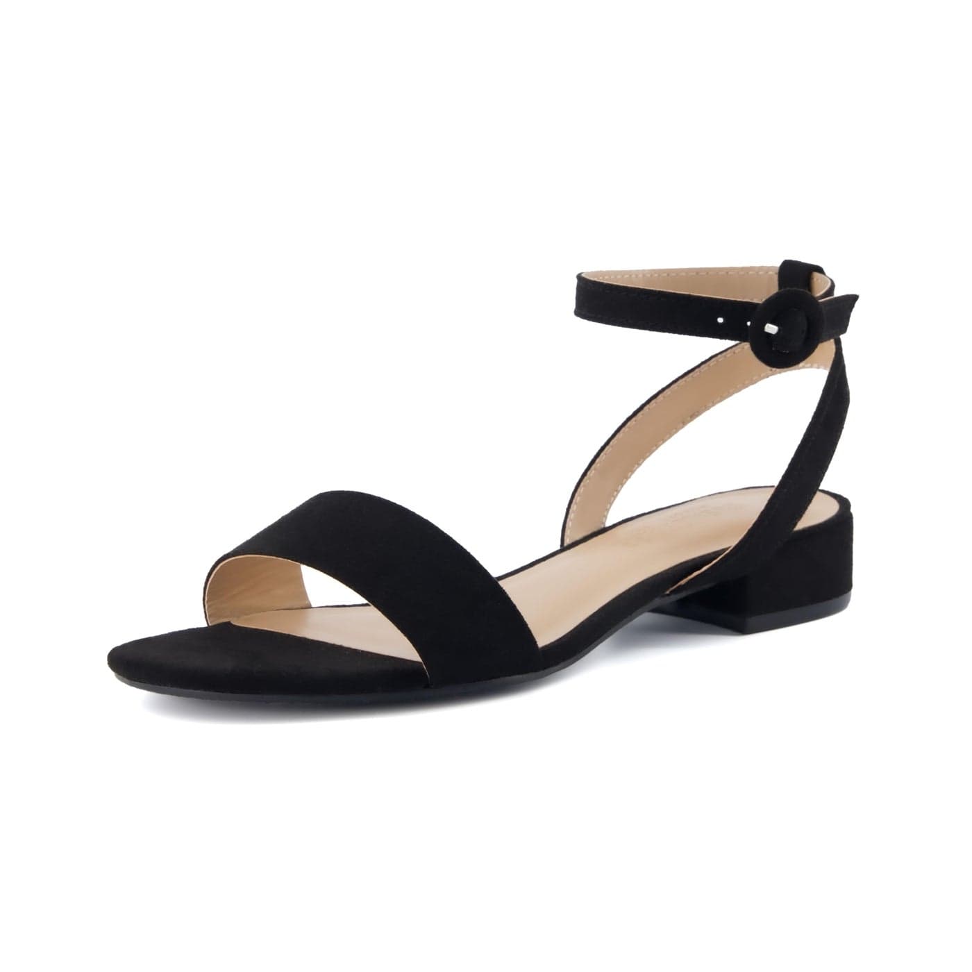CUSHIONAIRE Nila One Band Ankle Strap Block Heels for Women Comfortable Low Heeled Dress Shoes for Women Pumps or Wedding Shoes BLACK 7W