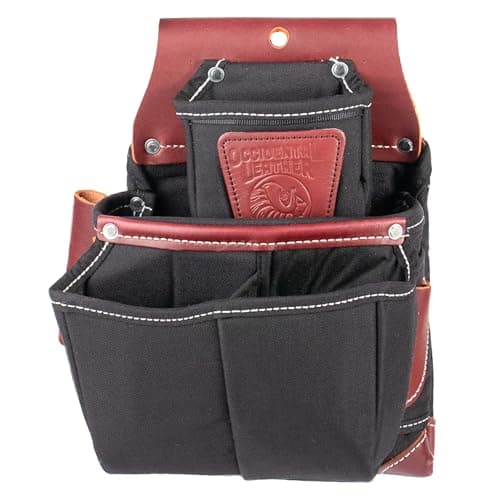 Occidental Leather OxyLights Fastener Bag with Double Outer Bag - Black, Left Hand - 10 Pockets & Tool Holders - Made in USA