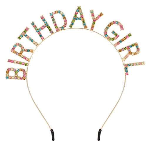 AOPRIE Birthday Girl Headband Tiara for Women Girls Happy Birthday Princess Crown Rhinestone Accessory Gold Colorful