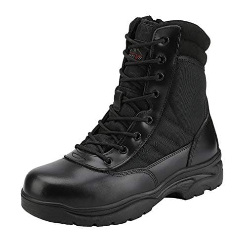 NORTIV 8 Men's Military Tactical Work Boots Side Zipper Leather Motorcycle Combat Boots Trooper(6-8 Inches),Size 8.5,Black-8 Inches