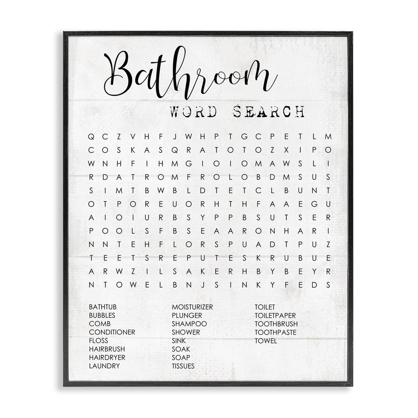 Stupell Industries Bathroom Search Fun Family Word Design by Daphne Polselli Wall Art 11 x 14 Black