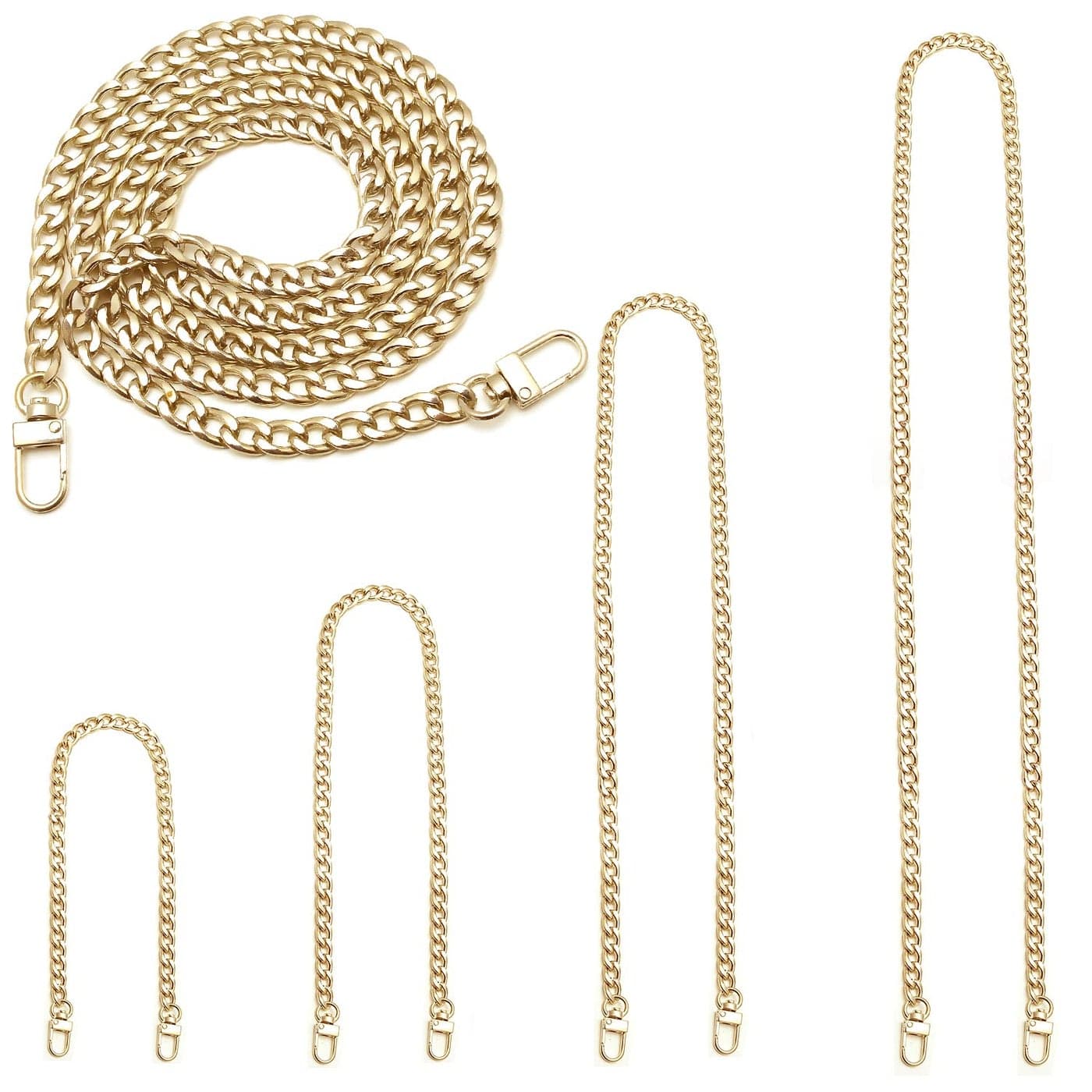 4 Pieces Different Sizes DIY Iron Flat Chain Belt, Handbag Replacement Belt, Shoulder Belt, Wallet Chain Belt, Metal Buckle(7.9 inch, 15.7 inch, 31.5 inch, 47.2 inch) Light Gold