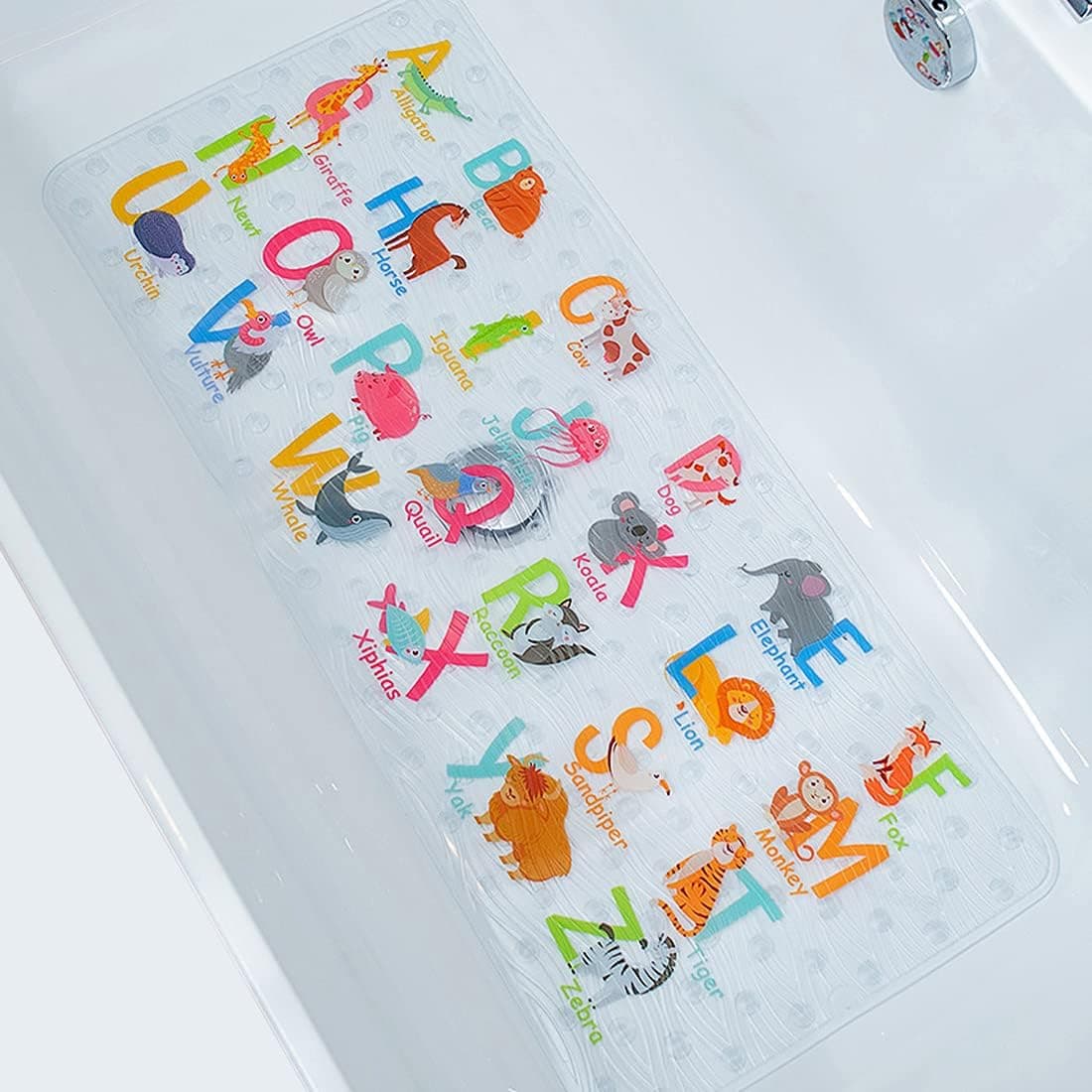 BEEHOMEE Bath Mats for Tub Kids,Baby Toddler - Large Cartoon Non-Slip Bathroom Bathtub Anti-Slip Shower Mats for Floor 35x15,Machine Washable XL Size Bathroom Mats (Alphabet)
