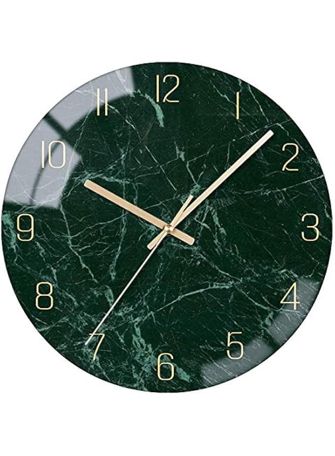 Glass Wall Clock Silent Non Ticking Wall Clock- 12 Inch Quality Quartz Battery Operated Round Easy to Read Home/Office/Classroom/School Clock (Dark Green)
