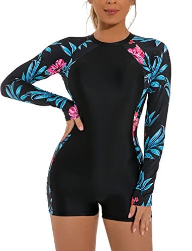 YATEEN Women Rash Guard Long Sleeve One Piece Swimsuit Surfing Bathing Suit UPF 50 Athletic Swimwear