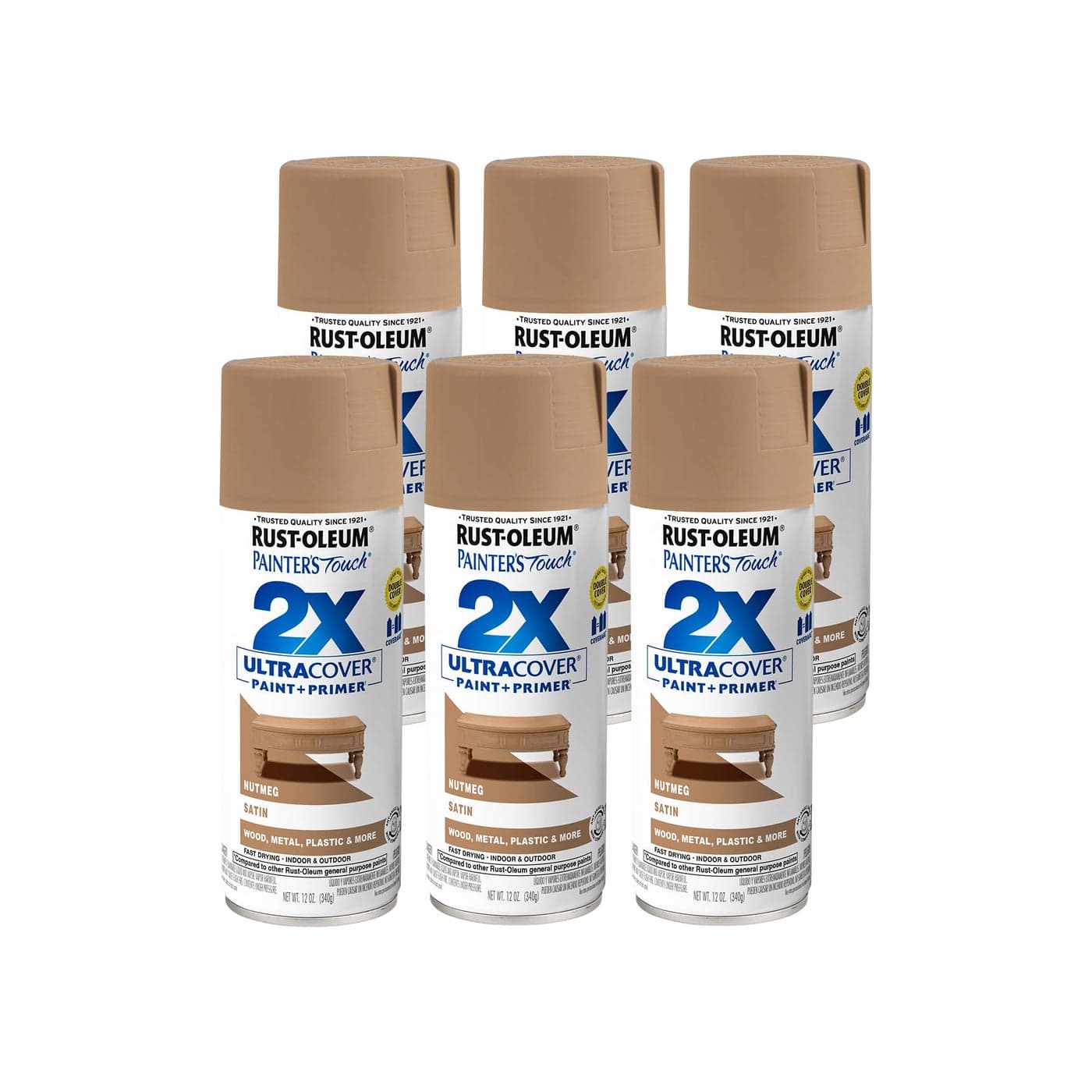 Rust-Oleum 249070-6PK Painter's Touch 2X Ultra Cover Spray Paint, 12 oz, Satin Nutmeg, 6 Pack
