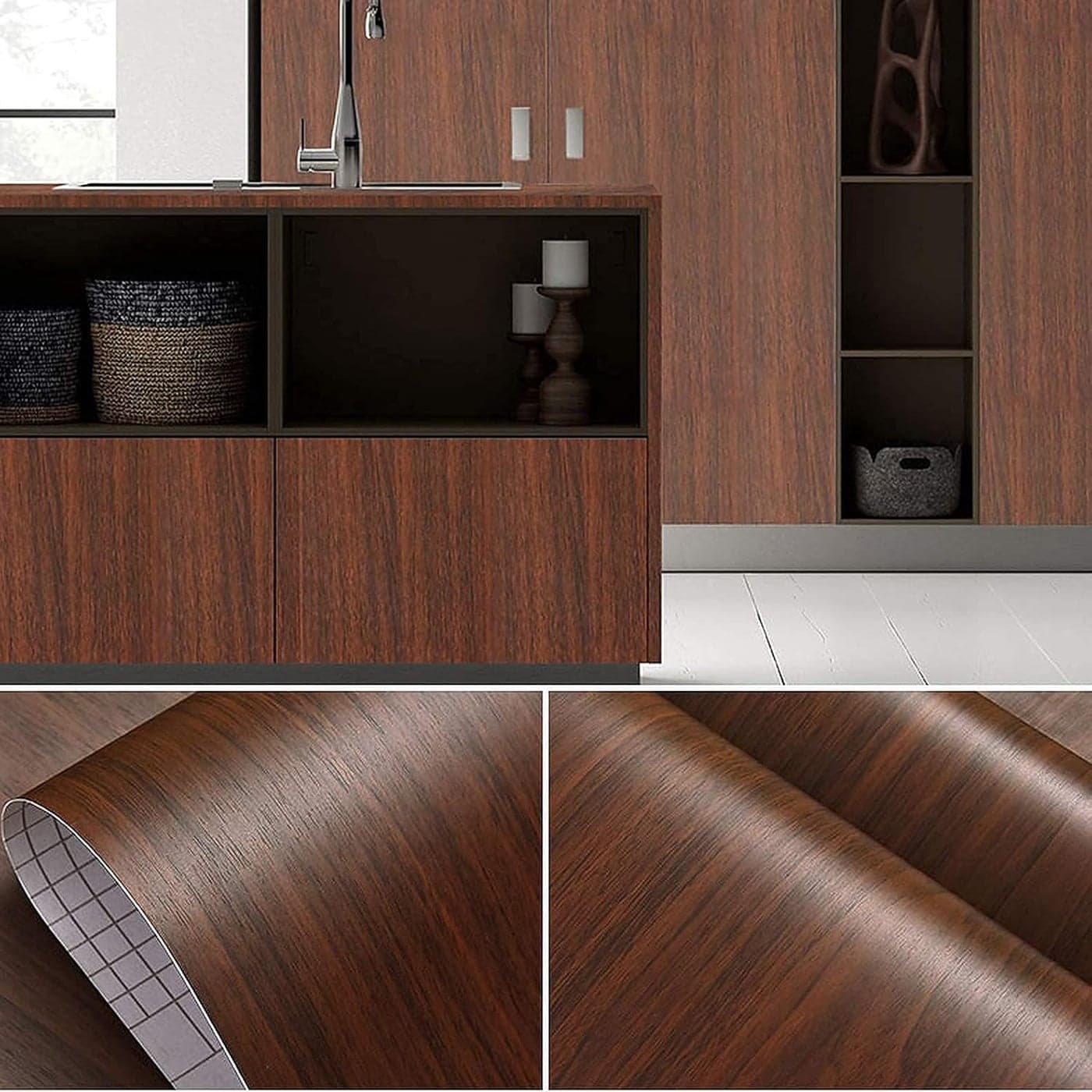 wolpin Pvc Wall Stickers Furniture Solid Wallpaper Wood (45 X 600 Cm) Door, Diy Vinyl, Almirah, Shelf Liner, Table Top, Wardrobe, Kitchen Cupboard Decal, Mahogany Brown