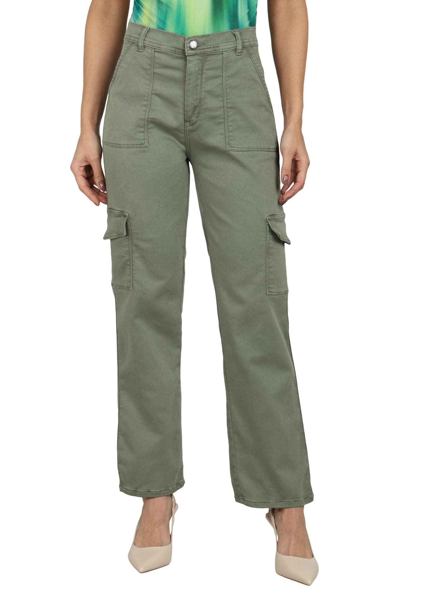 Nifty Women's Denim Relaxed Fit Olive Cargo Jeans (1466_OLVE_32_Olive_32)