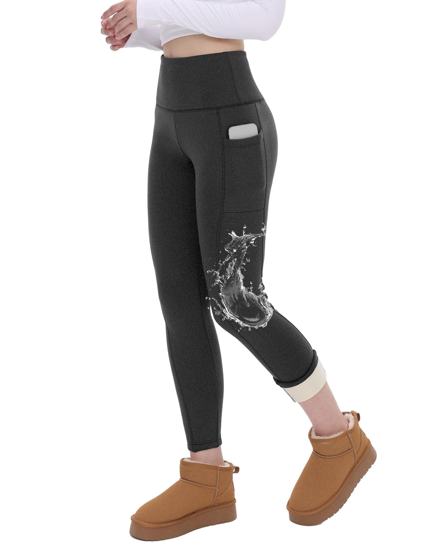 CAMPSNAIL Fleece Lined Leggings Women Water Resistant - Thick Thermal Warm Winter High Waisted Pants with Pockets for Snow