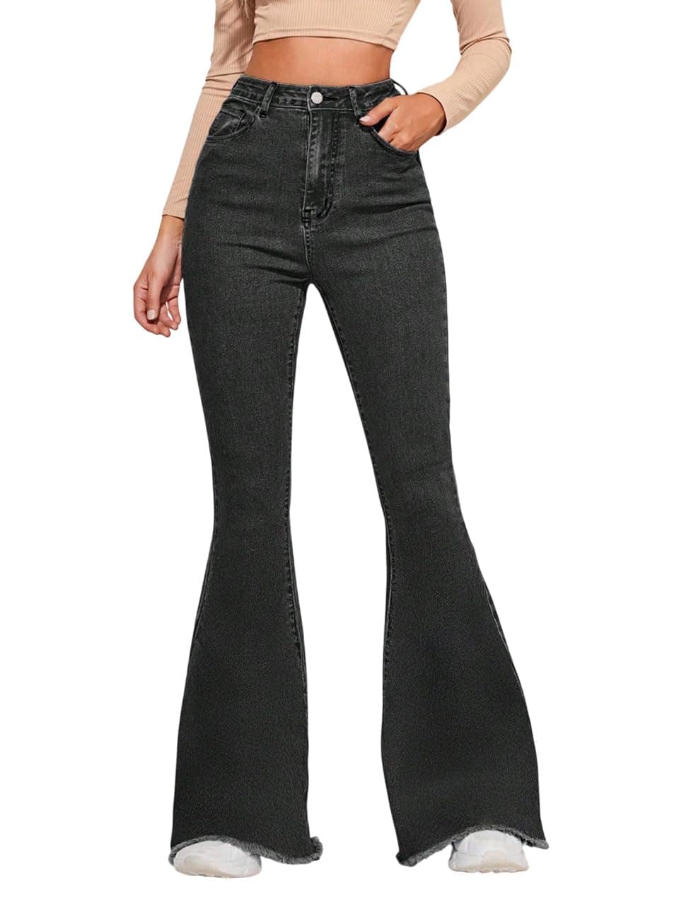 KOTTY Women's Solid Breathable Siyâh Black Fit and Flared Jeans(Black,M)-KTTLADIESJEANS3104M