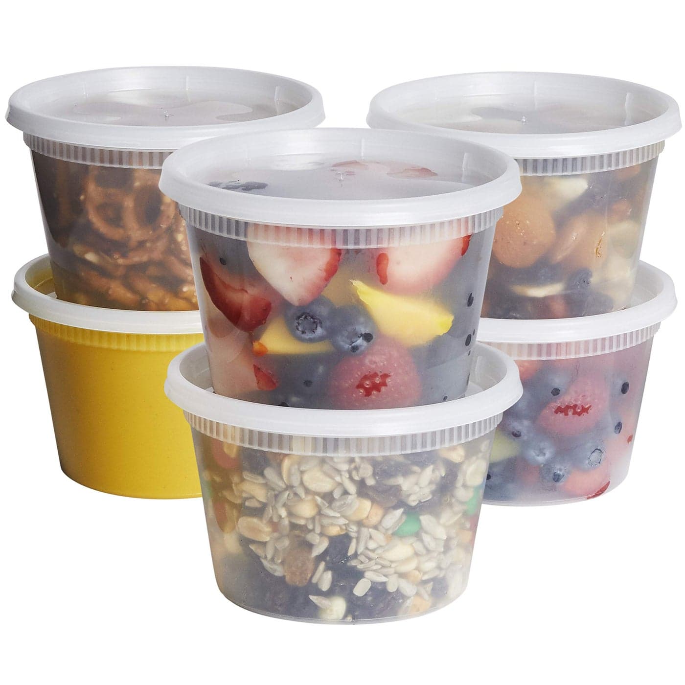 GUSTO 48 Sets 16 oz Plastic Deli Disposable Food Storage Containers With Airtight Lids Formerly Comfy Package
