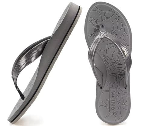 ONCAI Women's Flip Flops Comfortable Summer Beach Thong Sandals for Women 2025 with Cushion Walking Arch Support Yoga Mat Indoor Outdoor Soles Grey Size 8