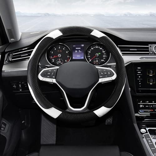 Tecledsn Car Steering Wheel Cover Steering Wheel Protector Universal 14515 Inch Microfiber Leather Breathable Auto Steering Wheel Covers Carbon Fiber Steering Wheel Cover for Women Men White