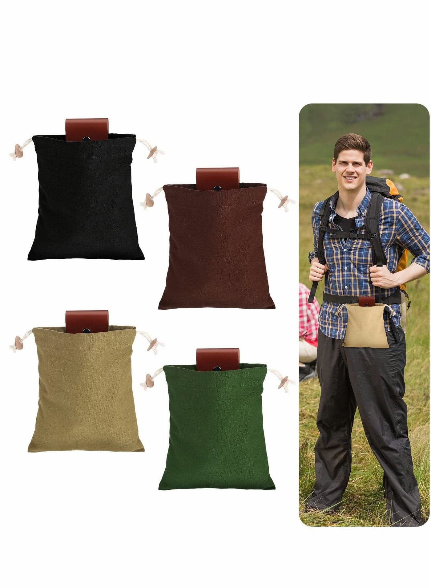 Craft Canvas Bag, 4 Pcs Collapsible Foraging Pouch, Garden Vegetable Storage Pouch Fruit Picking Leather Belt Bag for Outdoor Camping Hiking Hunting Travel Beach-Combing