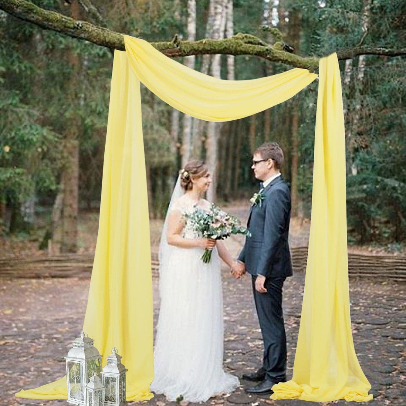 AMZLOKAE 2 Panels 18FT Yellow Chiffon Wedding Arch Drapes 6 Yards Sheer Fabric for Draping Elegant Voile Decorations for Ceremony Reception Soft WrinkleFree Reusable