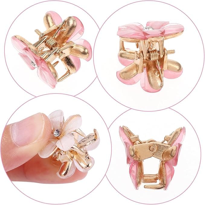 cobee 16PCS Flower Hair Clips Crystal Rhinestone Petal Hair Clip Small Hair Clips Mini Hair Claw Clips Fashion Hair Accessories for Women Girls Birthday and Wedding PartyBlue Beige Pink Purple