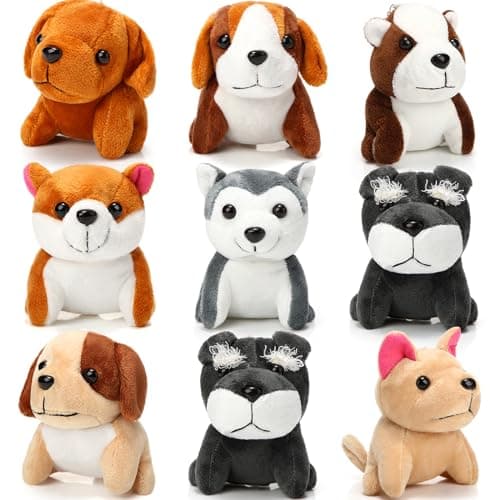 Sumind 9 Pcs 4 5 Mini Plush Stuffed Dog Party Favor Small Puppy Stuffed Animal Bulk Soft Toy Doll Cute for Kids Easter Graduation Gift Baby Shower Birthday Adopt PartyVibrant Puppy