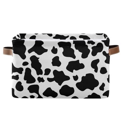 XUWU Black White Cow Skin Print Storage Basket Cube Storage Bins Organizer Bag Collapsible Closet Shelf Baskets with handle for Cloth Book 14210283 IN