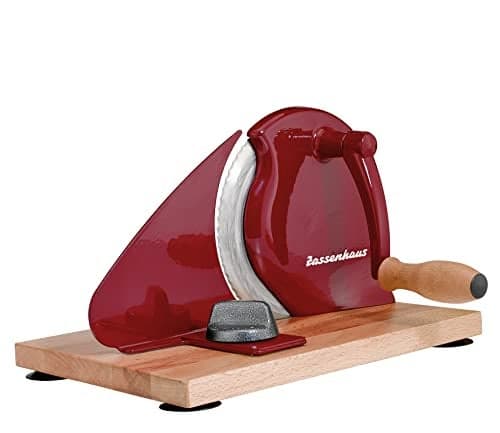 Zassenhaus Original Classic Adjustable Bread Slicer for Uniform Slices - Bread Slicer for Homemade Bread - 18/8 Stainless Steel Blade Sourdough Cutter - Red, 11.75" x 8"