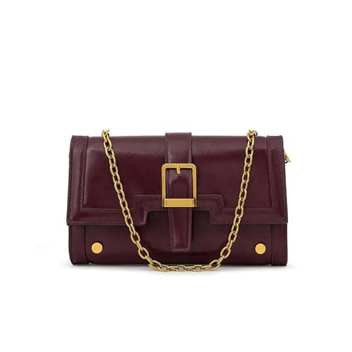 Miraggio Luna Sling Wallet for Women – Dual-Tone Faux Leather with Gold Chain, Detachable Strap, and Buckle (Red)