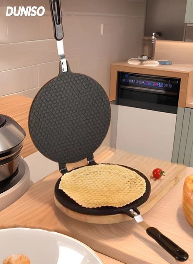 Egg Roll Maker with Handle,Household Nonstick Waffle Cone Making Mold , Multifunctional Egg Roll Baking Tool,Double Sided Breakfast Machine for Kitchen
