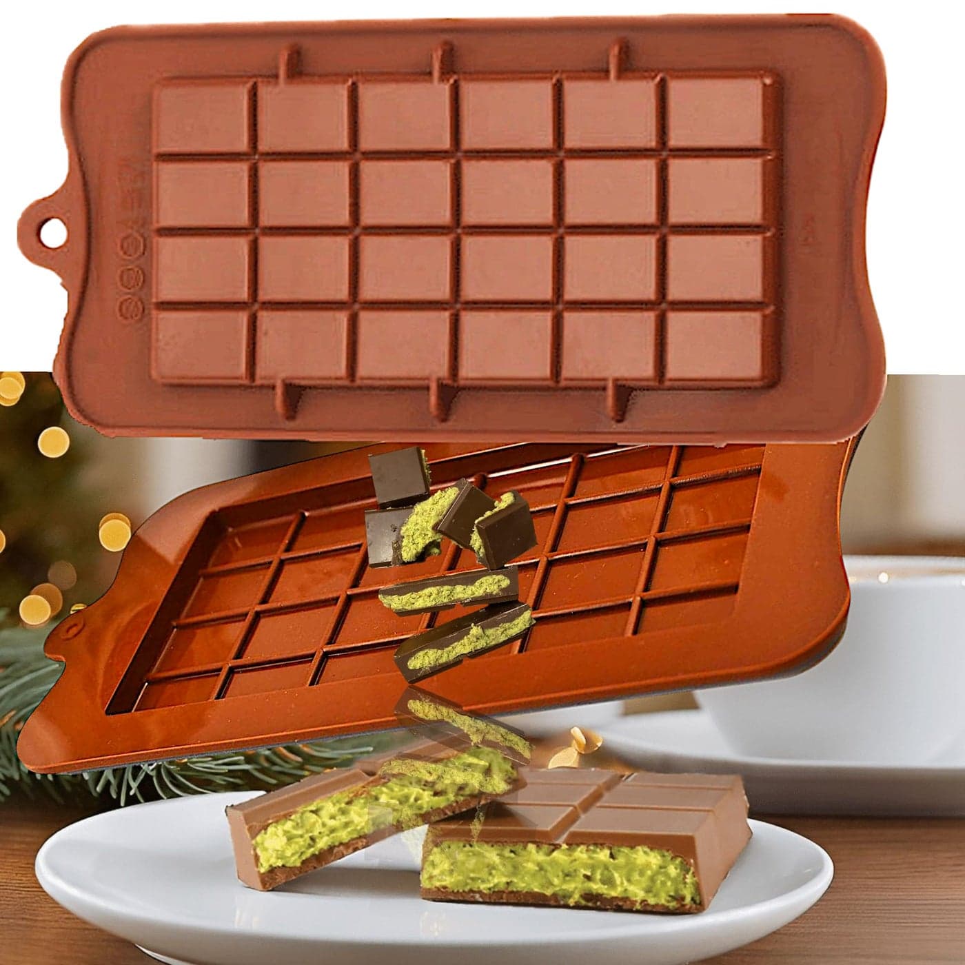 Topolmold Dubai Style KitKat Chocolate Bar Mold 2Pack Silicone Candy Mold NonStick BPAFree HeatResistant Durable Flexible Dishwasher Safe FoodGrade Create Pistachio Chocolate Bars