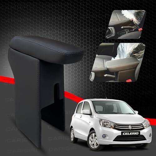 Carigiri Premium Finish Car Armrest with Storage Box And High Density Moulded Foam For Maruti Suzuki Celerio (Models-2014-2020) (All Colours,Nappa Leatherette) (Black With Black Double Stitching)