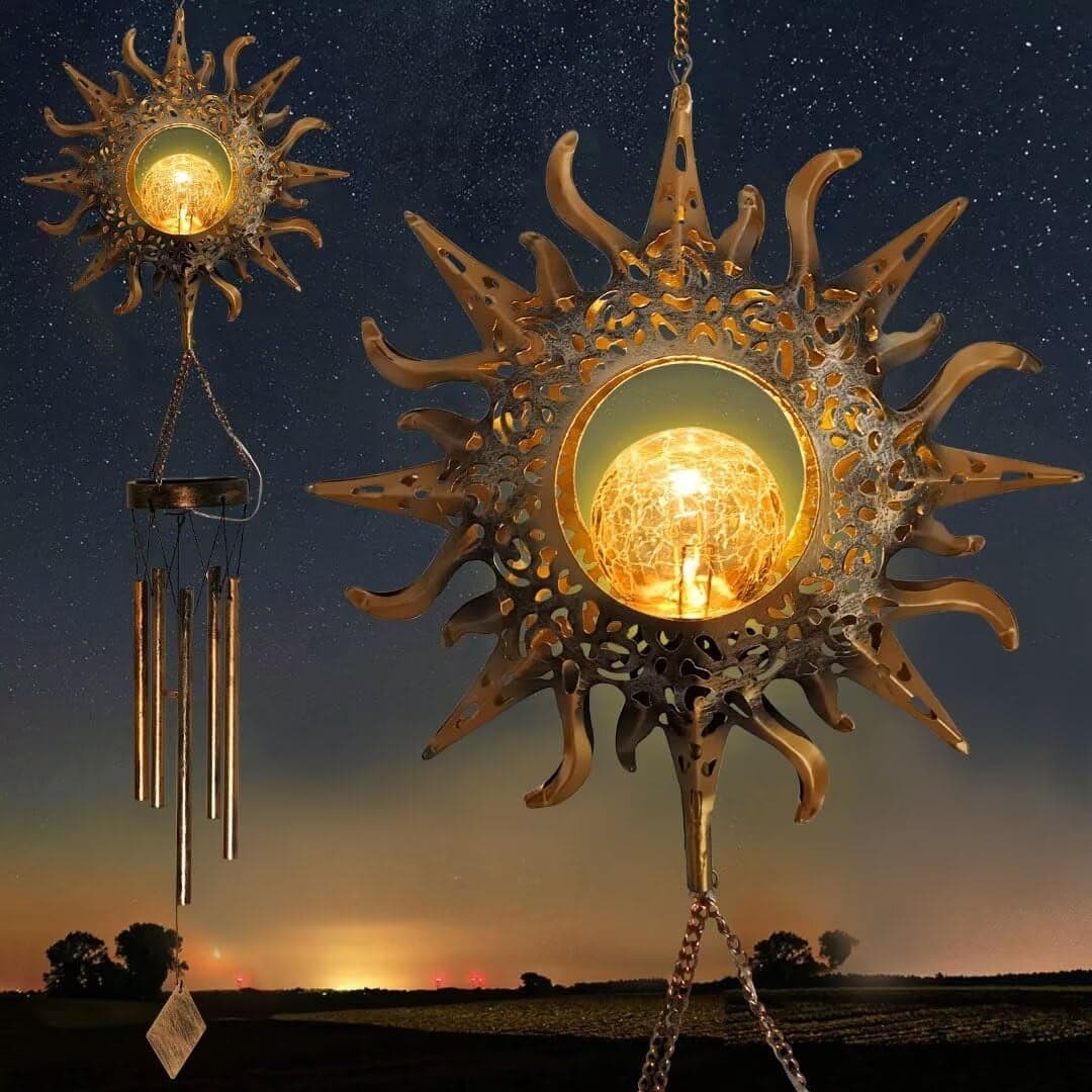 Solar Sun Wind Chimes for Outside Unique Gardening Gifts for Women Mom Grandma Crackle Glass Ball LED Wind Chimes Solar Lights Outdoor Decor Decorative Light for Garden Patio Yard Porch