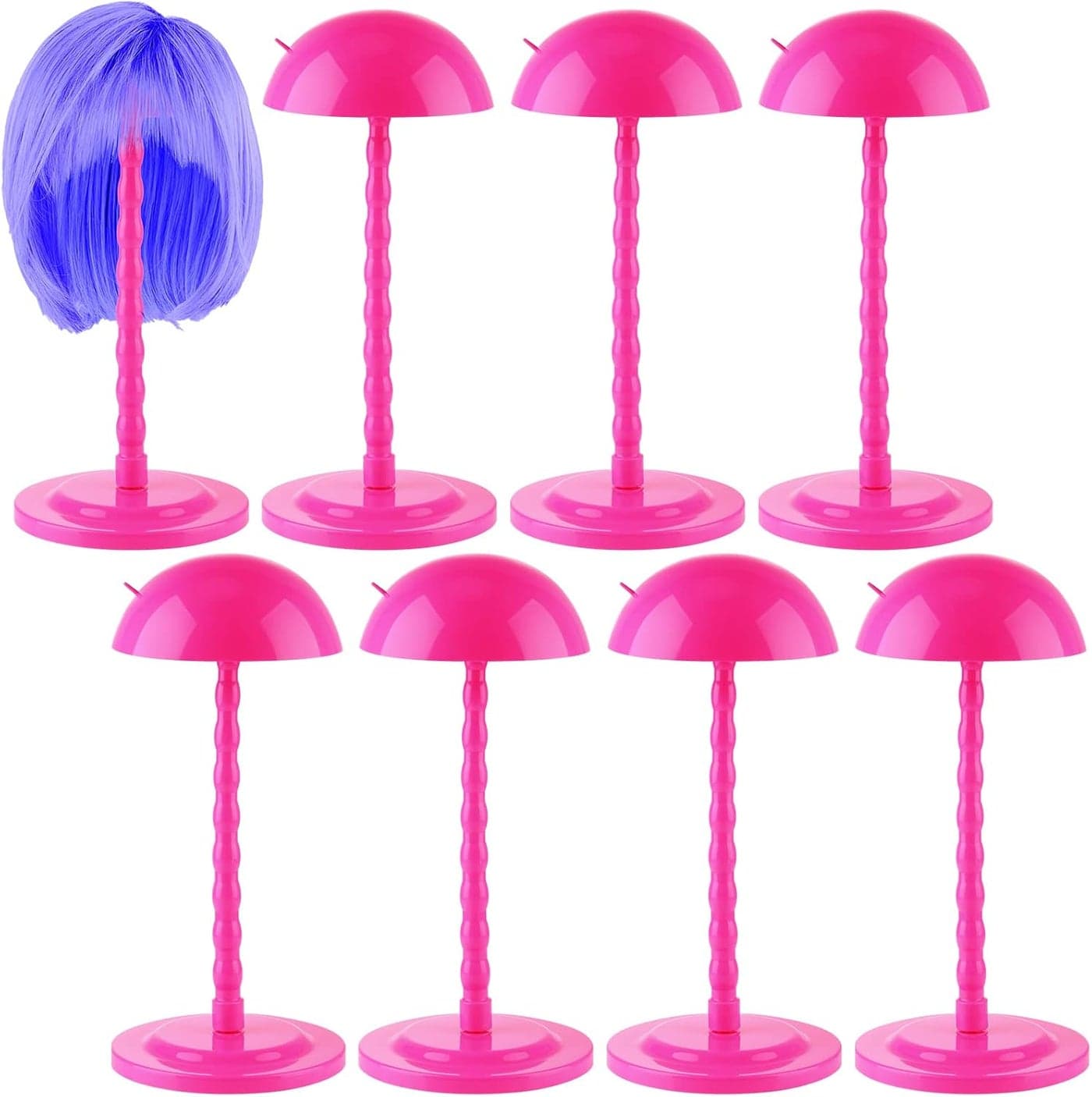 8 Pieces Wig Head Stand for Multiple Wigs Mannequin Head 13.8 Inch Portable Hat Display Stand Travel Wig Holder for Styling Non Slip Stable DIY Practice Hat Holder(Rose Red)