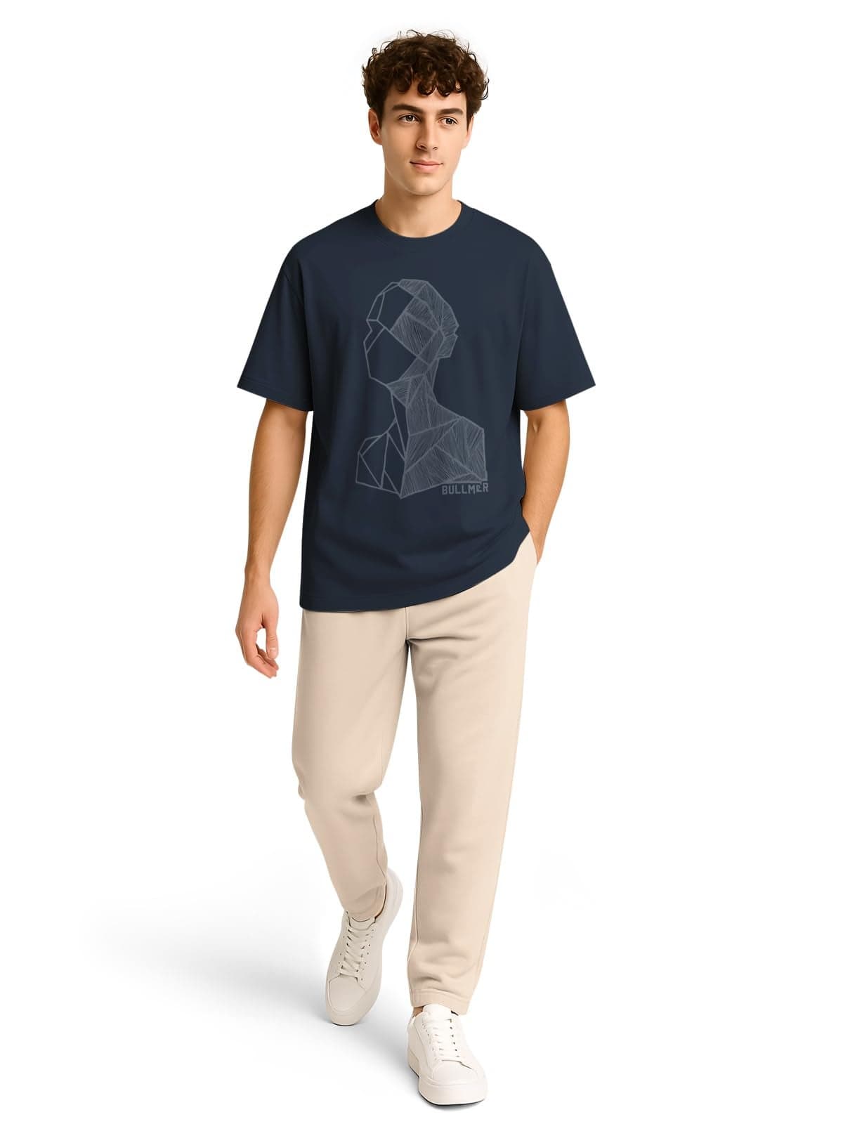 BULLMER Trendy Co-ords with Oversized T-Shirt & Pants Clothing Set for Men | Cotton Blend Cord Set for Men Navy Blue/Beige XX-Large