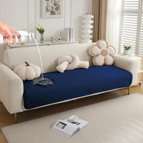 HOKIPO Polyester Waterproof + Anti-Slip + Quick Dry Sofa Seat Mats, Navy Blue - Length 180cm (AR-5278-NBL)
