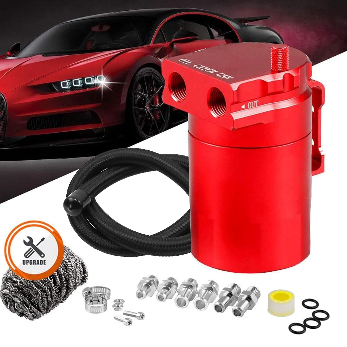 RULLINE Universal 350ml Oil Catch Can Tank 0046 Aluminum Polish Baffled Reservoir Red