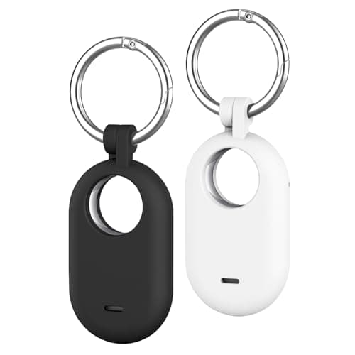 Tobfit 2-Pack Holder Case Compatible with Samsung Galaxy SmartTag 2, Protective Silicone Case for Galaxy Smart Tag 2 with Keychain for Pets,Keys,Luggage and More - Black+White