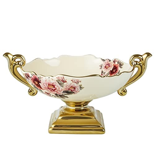 fanquare Wavy Fruit Bowl with Gold Holder, Floral Fruit Tray, Snack Stand for Dining Table, Room Décor,30oz