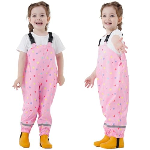 Fewlby Kids Waterproof Rain Bib Pants, Girls Rain Pants Kids Overalls Rain Trousers Lightweight Mud Pants Rainwear for Toddlers