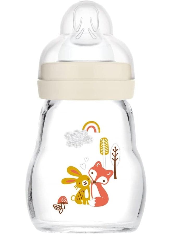 MAM Feel Good Glass Bottle | 1 Pack (1 x 170ml) | MAM Glass Bottle with Slow Flow Teat Size 1 | Baby Accessories for Newborn | White (Various Designs)