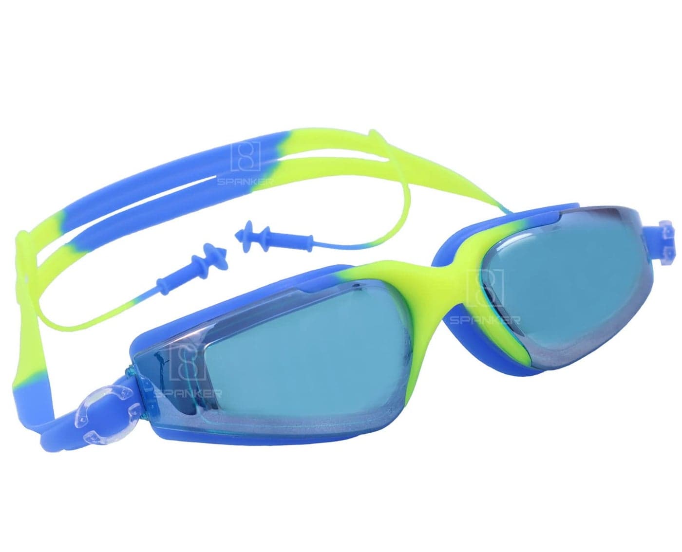 Spanker Aqua Wide View Swim Goggles with Ear Plugs, UV Protection No Leaking Anti Fog Lens Swimming Glasses for Adult Women Men and Youth ,Blue Multi SSTP