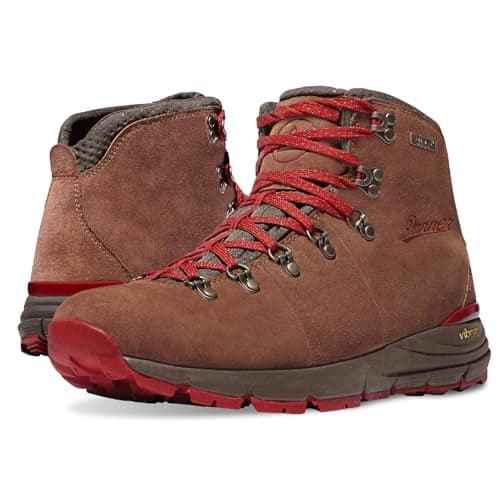 Danner Mountain 600 Waterproof Hiking Boots for Men - Lightweight, Durable Upper, Breathable Lining, Triple-Density Footbed & Vibram Traction Outsole, Brown/Red - 12 D