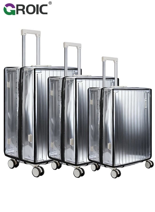 3 Pcs Luggage Covers with Zipper, Transparent Waterproof Suitcase Sleeve for 20"+24"+28" Wheeled Suitcases, Clear PVC Cover, No-Removal Design for Travel, Scratch-Resistant Luggage Dust Covers