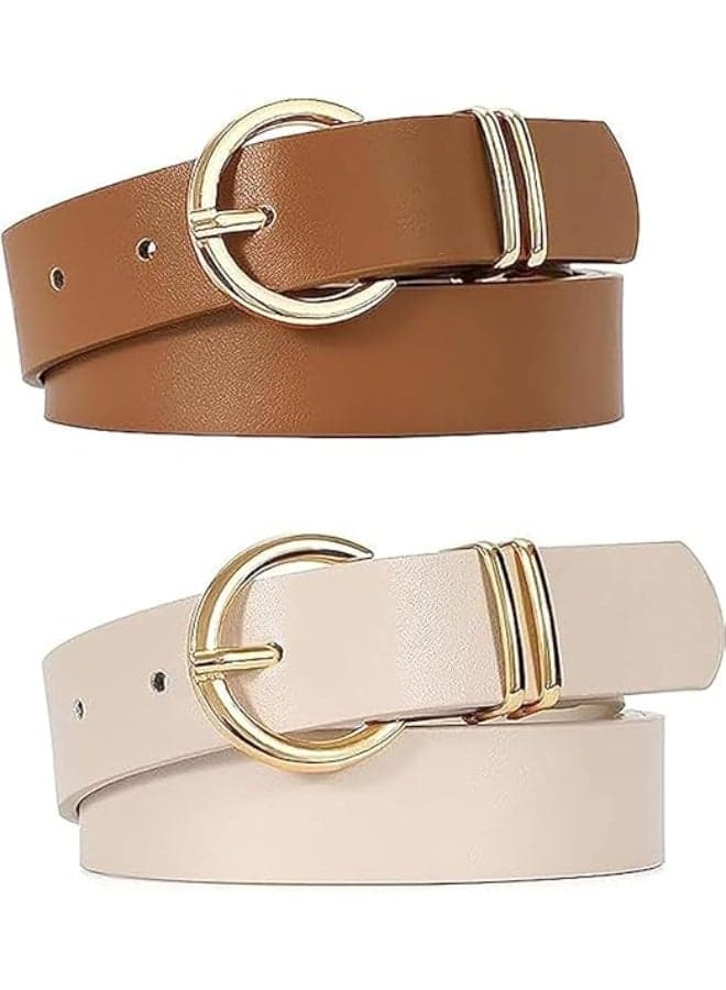 Women's Leather Belts Fashion Gold Buckle Ladies Belt Women Belt Women Waist Belts for Jeans Dresses Women's Chic Faux Leather Waist Belt for Dress Shorts Sweater Coats M, One Size