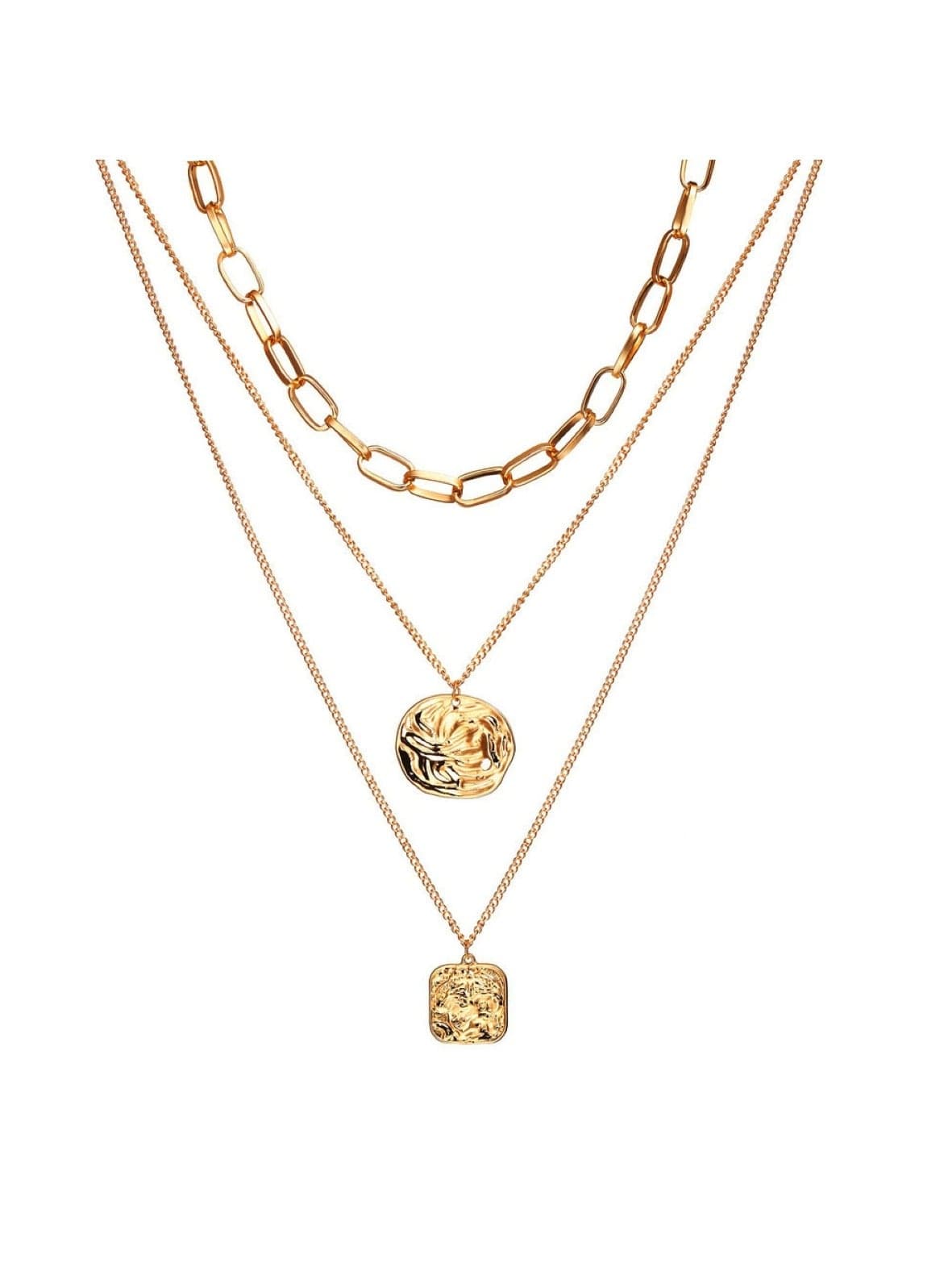 Double-Layer Retro Irregular Seal Pendant Necklace