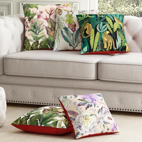 SEJ by Nisha Gupta Cushion Covers 12 Inch x 12 Inch Set of 5 Pcs | Printed Polyester Cushions for Sofa | Decorative Cushion Pillow | Square Pillow Covers for Sofa Living Room