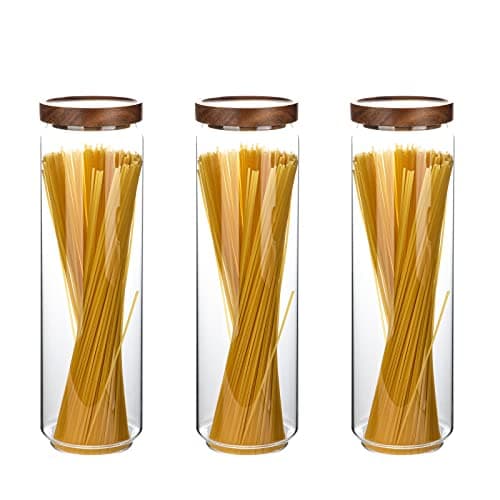 Homtop Glass Storage Containers Set of 3, 54 OZ High Borosilicate Glass Jars with Wooden Lids Kitchen Food Canisters s for Coffee Beans/Sugar/Noodles/Nuts/Cookies/Pasta